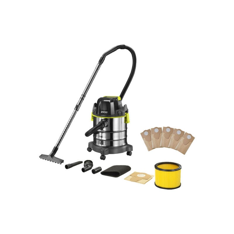 Ryobi - Pack Aspirateur eau et poussière R18WDV-0 - 18V One Plus - sans batterie ni chargeur - Lot de 5 sacs poussière RAKWDV05 - 20L