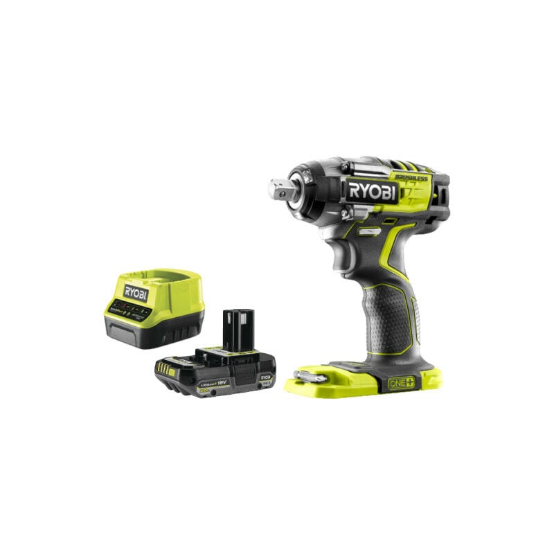 Ryobi - Pack Boulonneuse à chocs R18IW7-0 - 18V One+ Brushless - 4 modes - 1 Batterie 2.0Ah - 1 Chargeur rapide