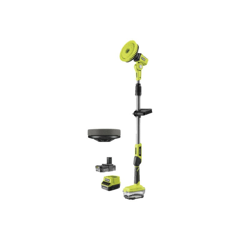 Ryobi - Pack Brosse motorisée télescopique R18TPS-120G - 18V One+ - 1 batterie 2.0Ah - 1 chargeur - Disque en mousse - rakscrubf