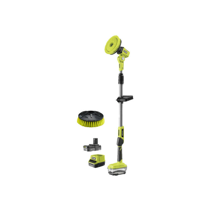 Ryobi - Pack Brosse motorisée télescopique R18TPS-120G - 18V One+ - 1 batterie 2.0Ah - 1 chargeur - Tête de brosse maison et mobilier de jardin