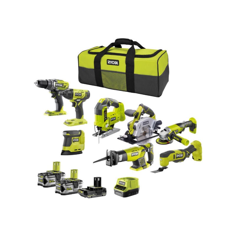 Ryobi - Pack Combo 8 outils - 2 batteries 5.0Ah et 1 batterie 2.0Ah - 1 chargeur - R18CK8-3552SL
