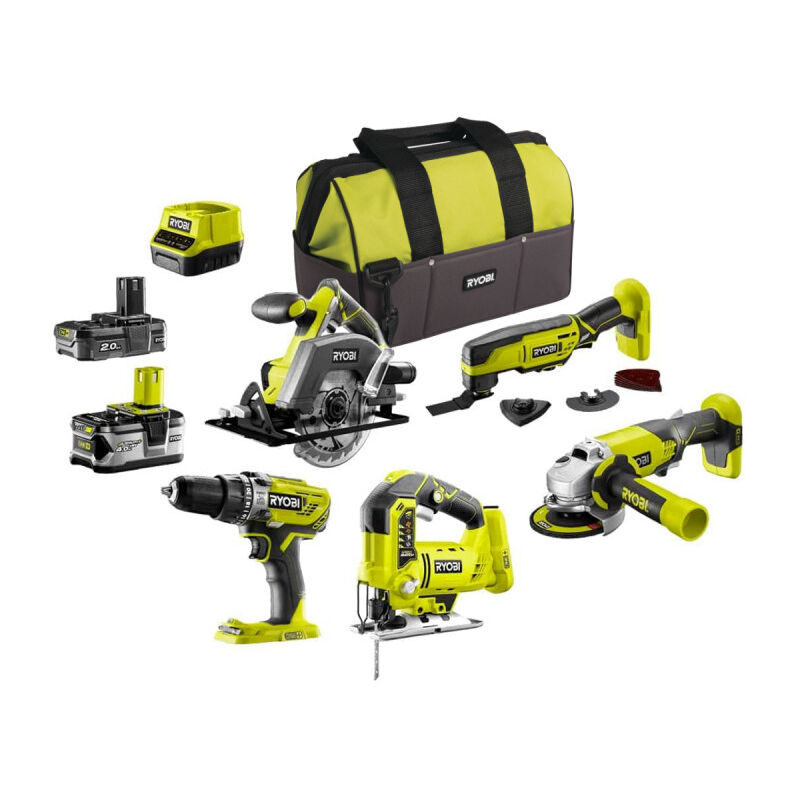 Ryobi - Pack complet 5 outils - 2 batteries 2.0Ah et 4.0Ah - 1 charg...