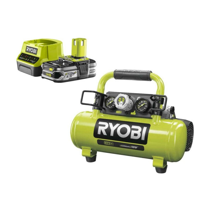 Ryobi - Pack Compresseur à cuve 18V One Plus - 4L R18AC-0 - 1 Batterie 2.5Ah - 1 Chargeur rapide RC18120-125