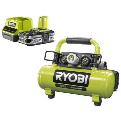 Pack RYOBI Compresseur à cuve 18V One Plus - 4L R18AC-0 - 1 Batterie 2.5Ah - 1 Chargeur rapide RC18120-125