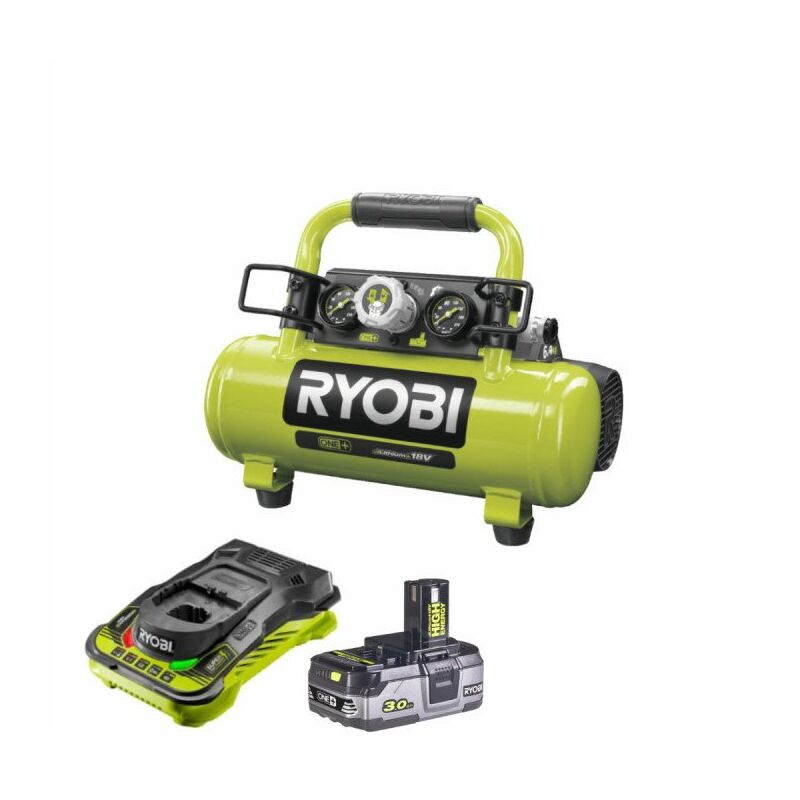 Pack Ryobi Compresseur à cuve 18V One Plus 4L R18AC-0 - 1 Batterie 3.0Ah High Energy - 1 Chargeur ultra rapide