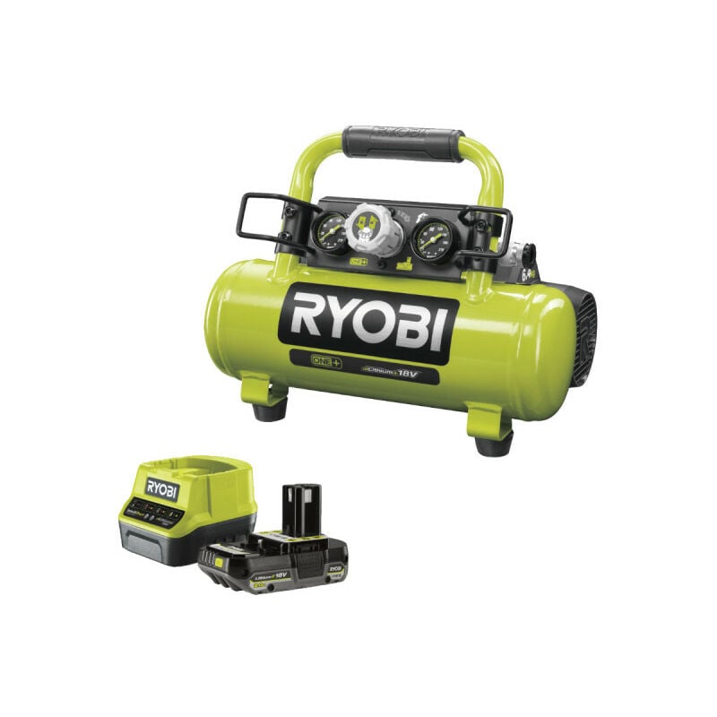 Ryobi - Pack Compresseur à cuve R18AC-0 - 18V One Plus - 4L - 1 batterie 2.0Ah - 1 chargeur rapide RC18120-120