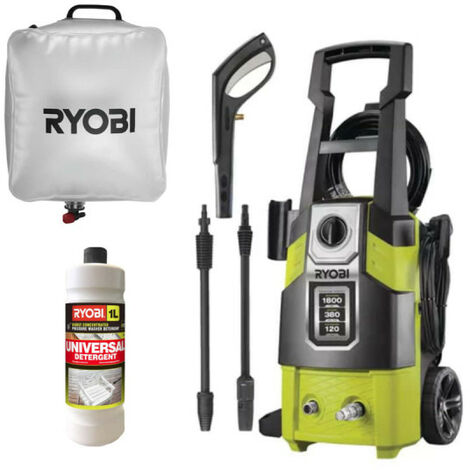 Pack RYOBI Idropulitrice 120 Bar - 1800W - RPW120B - sacchetto d'acqua 20L - detergente universale