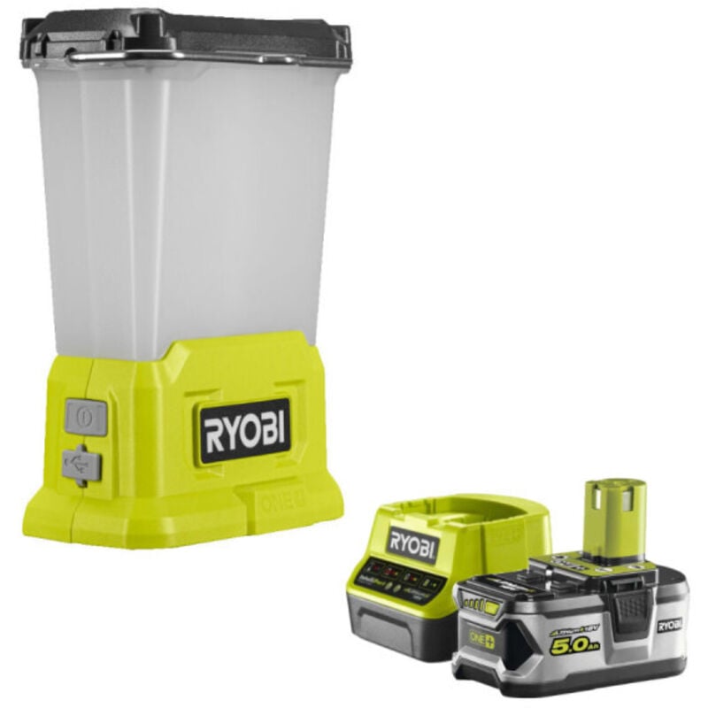Ryobi - Pack Lanterne led 18V One+ 850 Lumens RLL18-0 - 1 Batterie 5.0Ah - 1 Chargeur rapide RC18120-150