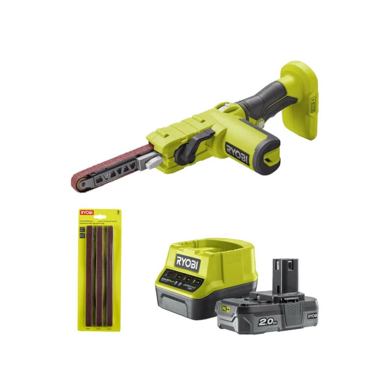Ryobi - Pack Lime électrique 18V One+ R18PF-0 - Kit 3 bandes abrasives - 1 batterie 2.0Ah - 1 chargeur