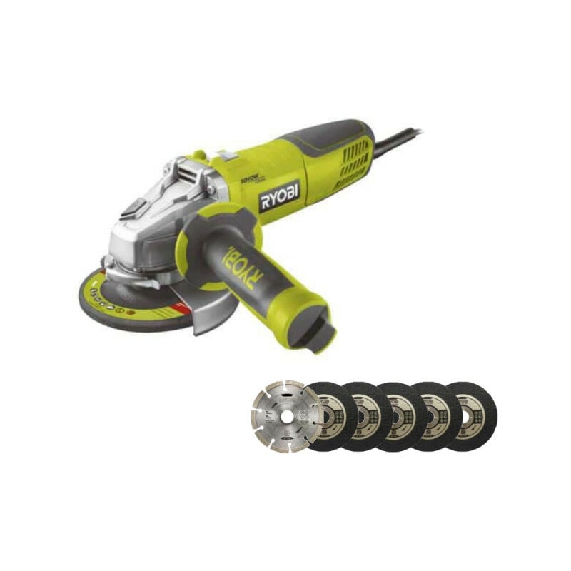 Pack Ryobi Meuleuse d'angle 1010W 125mm RAG1010-125SF - Kit 6 disques 125 mm