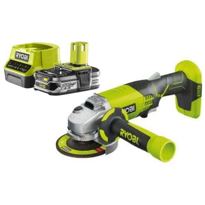 Pack Ryobi Meuleuse d'angle 18 v One+ R18AG-0 - 1 Batterie 2.5Ah - 1 Chargeur rapide RC18120-125