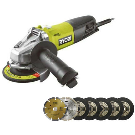 Pack RYOBI meuleuse d'angle 800W 125mm - 7 disque diamant et à tronçonner 125 mm