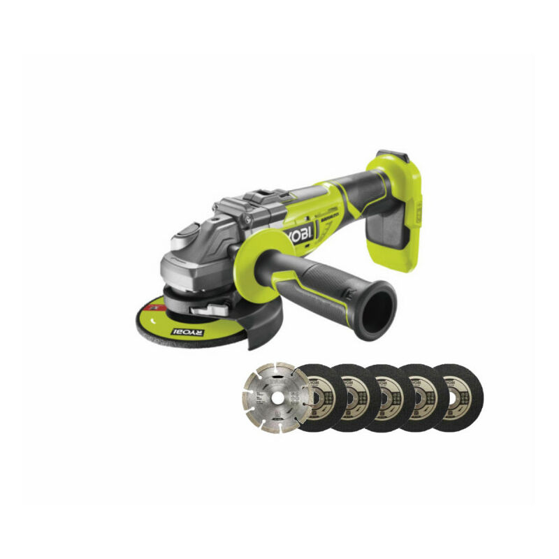 Pack Ryobi Meuleuse d'angle brushless 18 v One+ - sans batterie ni chargeur R18AG7-0 - Kit 6 disques 125 mm