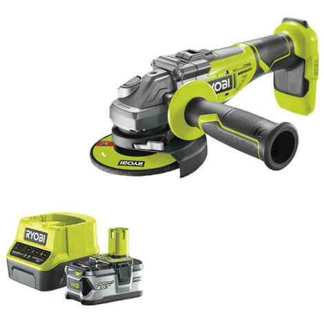 Pack RYOBI meuleuse d'angle brushless 18V One+ R18AG7-0 - 1 batterie 18V 4.0Ah - 1 chargeur rapide RC18120-140
