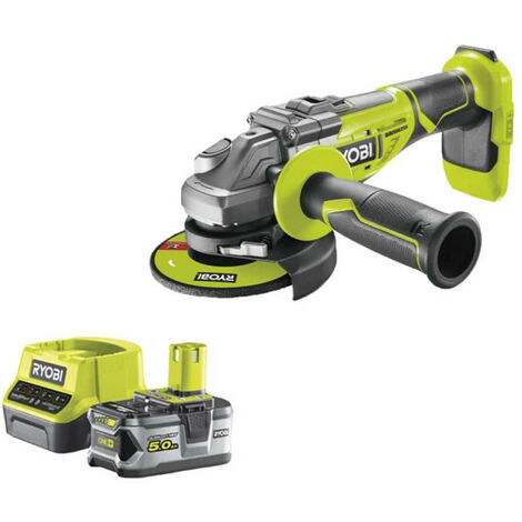 Pack RYOBI meuleuse d'angle brushless 18V One+ R18AG7-0 - 1 batterie 18V 5.0Ah - 1 chargeur rapide RC18120-150