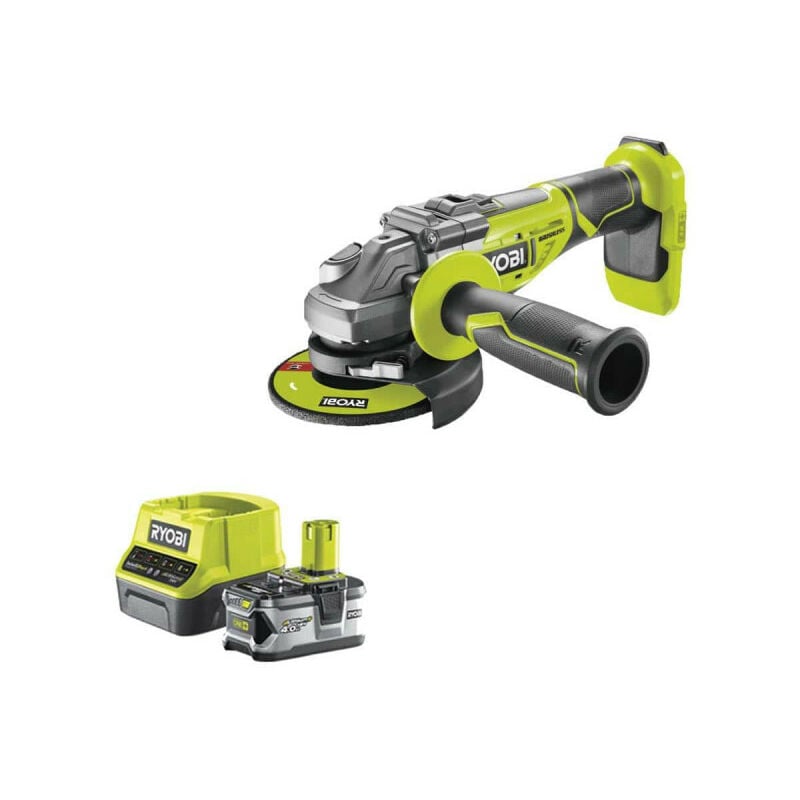 Pack Ryobi meuleuse d'angle brushless 18V One+ R18AG7-0 - 1 batterie 18V 4.0Ah - 1 chargeur rapide RC18120-140