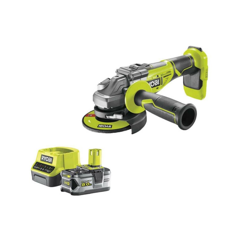Ryobi - Pack meuleuse d'angle brushless 18V One+ R18AG7-0 - 1 batterie 18V 5.0Ah - 1 chargeur rapide RC18120-150