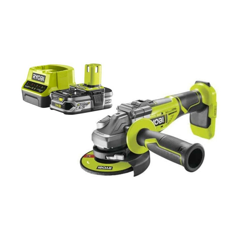 Ryobi - Pack Meuleuse d'angle brushless 18V One+ R18AG7-0 - 1 Batterie 2.5Ah - 1 Chargeur rapide RC18120-125
