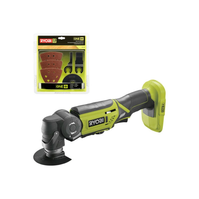 Pack RYOBI - Multitool R18MT-0 - 18V One+ sans batterie ni chargeur - Kit spécial bois 15 pièces RAK15MT