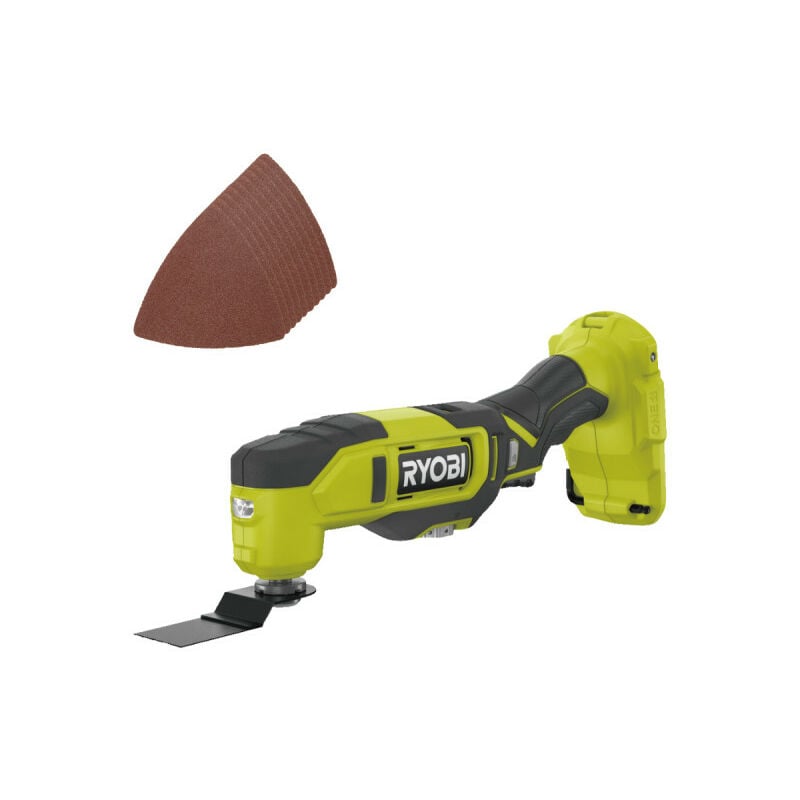 Pack Ryobi Multitool RMT18-0 - 18V One+ - 11 accessoires - Sans batterie ni chargeur - Kit 10 triangles abrasifs RAK10MT
