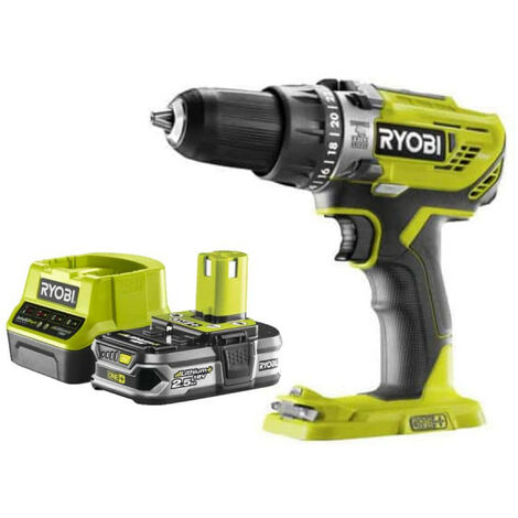 Pack RYOBI Perceuse à percussion 18V One+ R18PD3-0 - 1 Batterie 2.5Ah - 1 Chargeur rapide RC18120-125