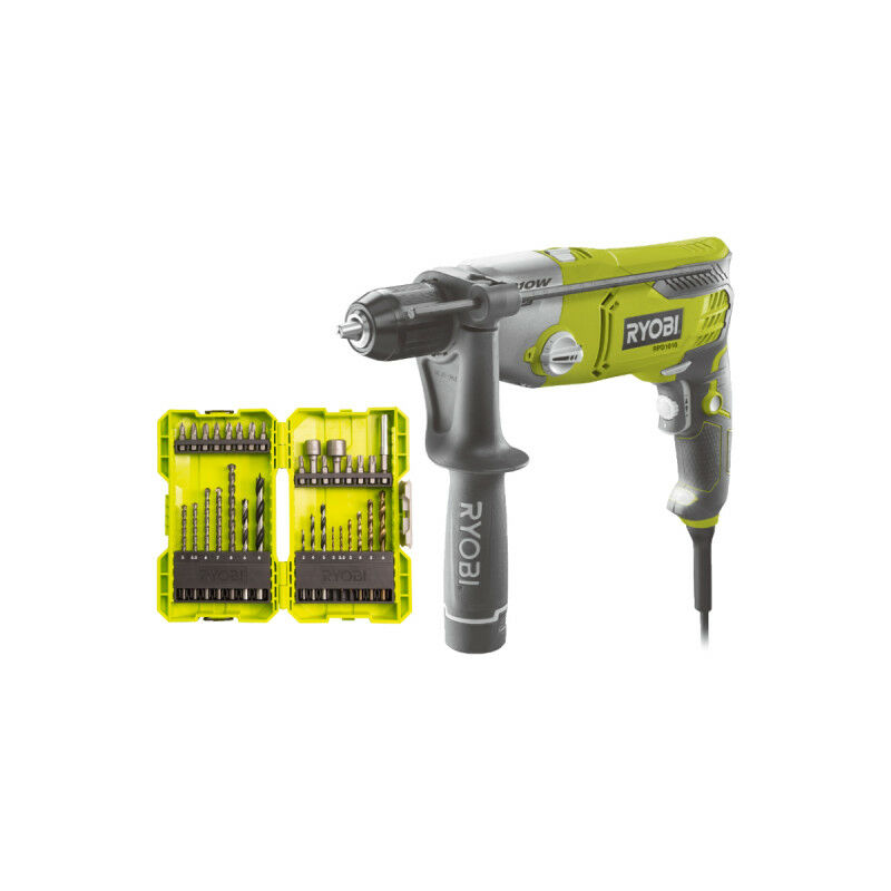 Ryobi - Pack Perceuse à percussion RPD1010K - 1010W - Coffret 32 accessoires - RAK32DDMIX