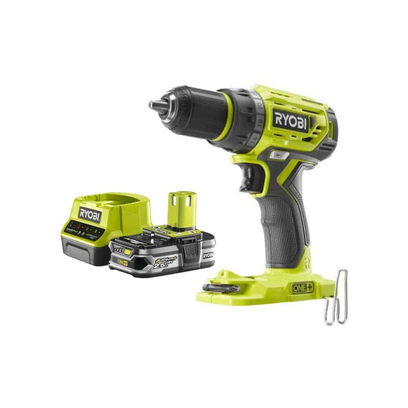 Ryobi - Pack Perceuse Visseuse 18V One Plus Brushless R18DD7-0 - 1 Batterie 2.5Ah - 1 Chargeur rapide RC18120-125