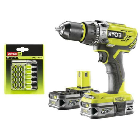 Pack RYOBI perceuse-visseuse à percussion 18V OnePlus R18PD31-225S - 21 accessoires de vissage RAK21MSD