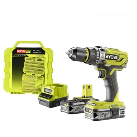 Pack RYOBI Perceuse-visseuse à percussion 18V OnePlus R18PD31-225S - coffret de 127 accessoires de vissage perçage RAK127DDSD