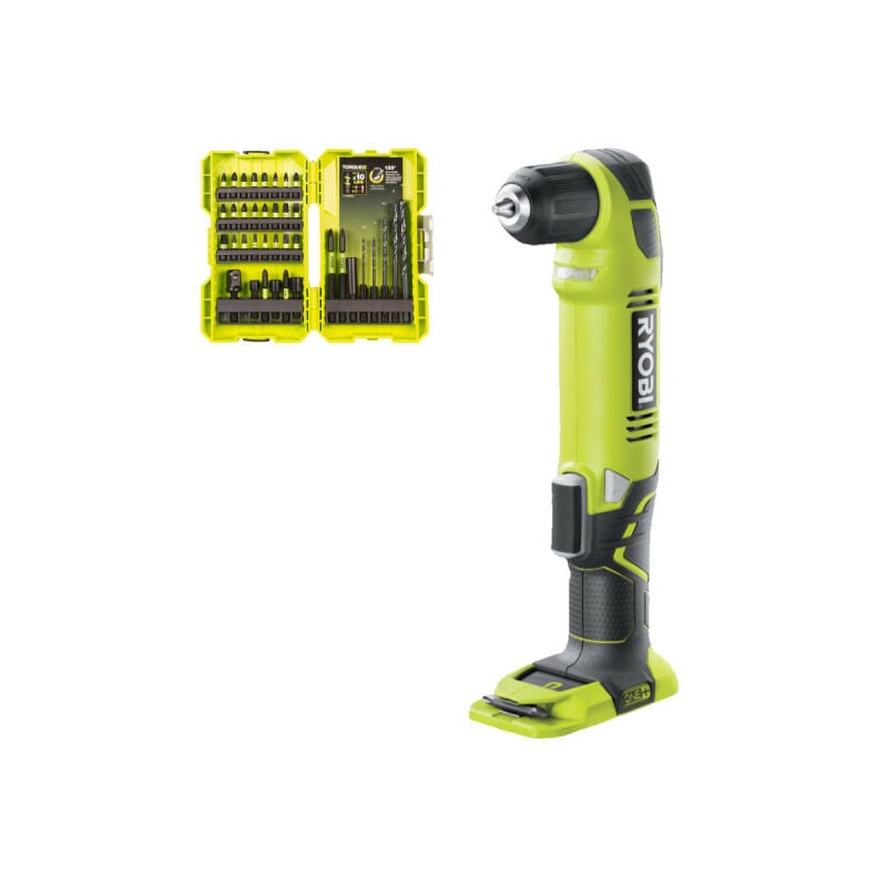 Pack Ryobi Perceuse-visseuse d'angle RAD1801M - 18V One+ sans batterie ni chargeur - 38 accessoires perçage-vissage-boulonnage RAK38DSDI2