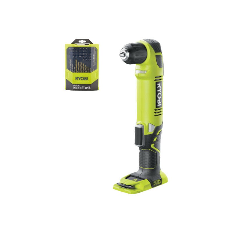 Pack Ryobi Perceuse-visseuse d'angle RAD1801M - 18V One+ sans batterie ni chargeur - Coffret 46 accessoires mixtes RAK46MIX