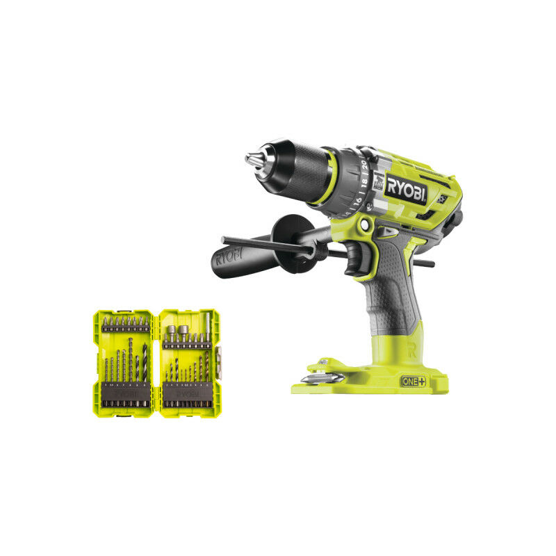 Ryobi - Pack Perceuse-visseuse à percussion R18PD7-0 - Brushless One+ sans batterie ni chargeur - 32 accessoires perçage - vissage - boulonnage