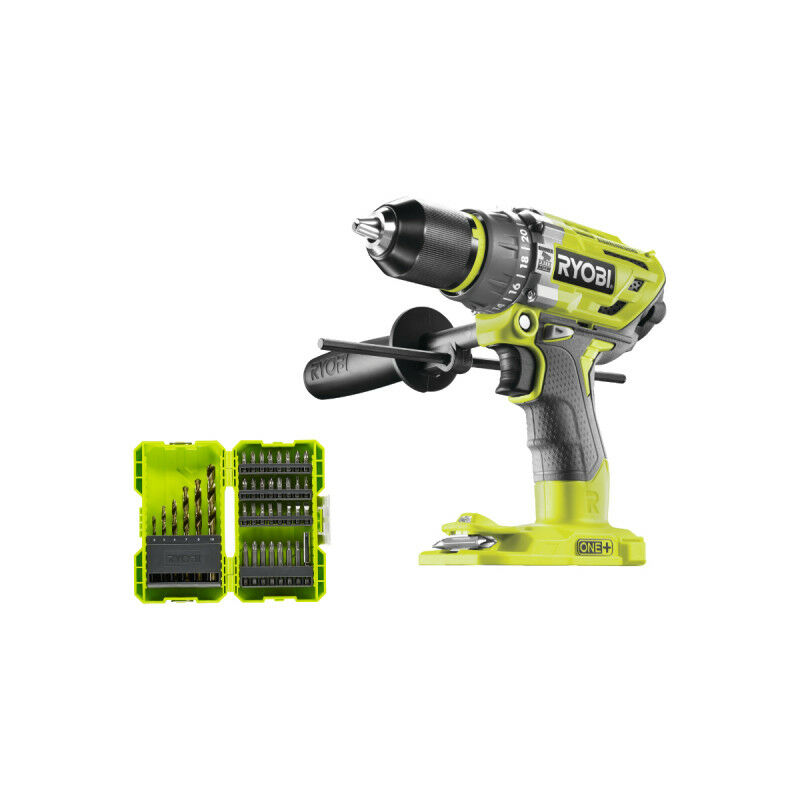 Ryobi - Pack Perceuse-visseuse à percussion R18PD7-0 - Brushless One+ sans batterie ni chargeur - 38 accessoires de perçage-vissage - RAK38SDD