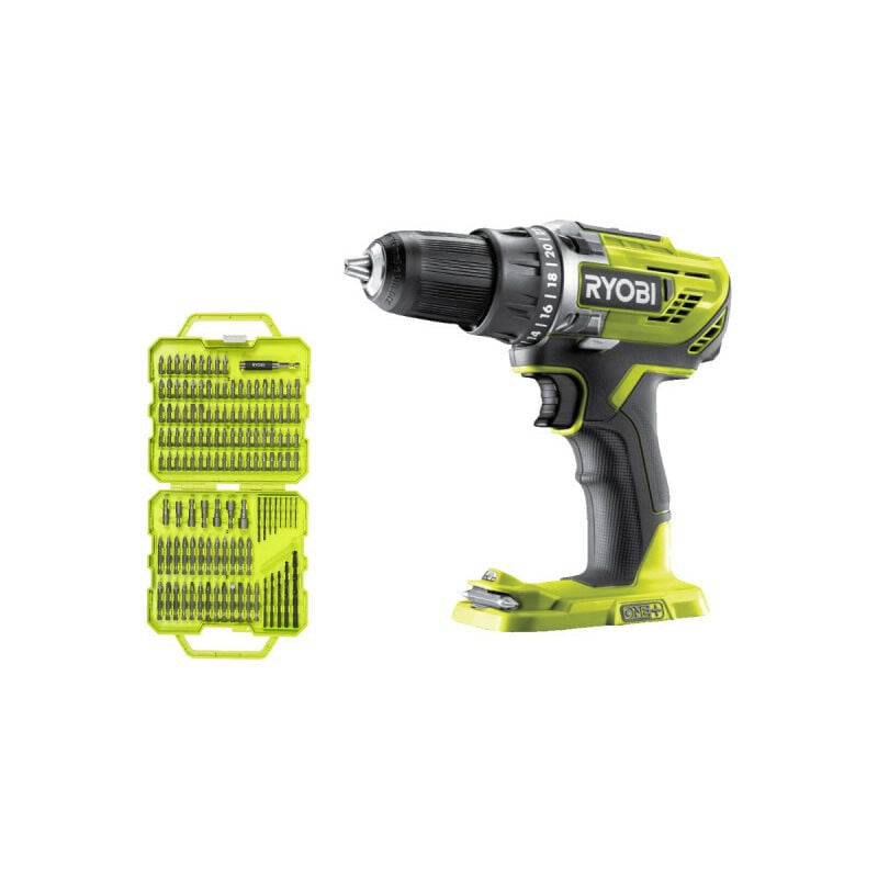 Pack RYOBI - Perceuse-visseuse R18DD3-0 - 18V One+ sans batterie ni chargeur - Coffret 127 accessoires de vissage perçage RAK127DDSD