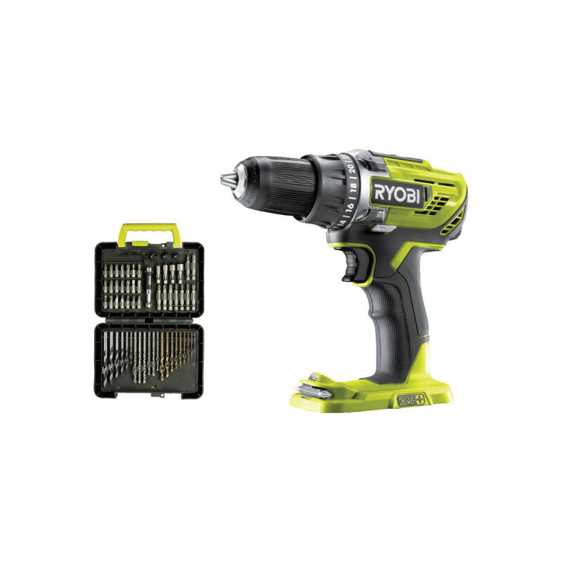 Perceuse Visseuse RYOBI R18DD3-0 – 18V One+, Coffret 60 Accessoires