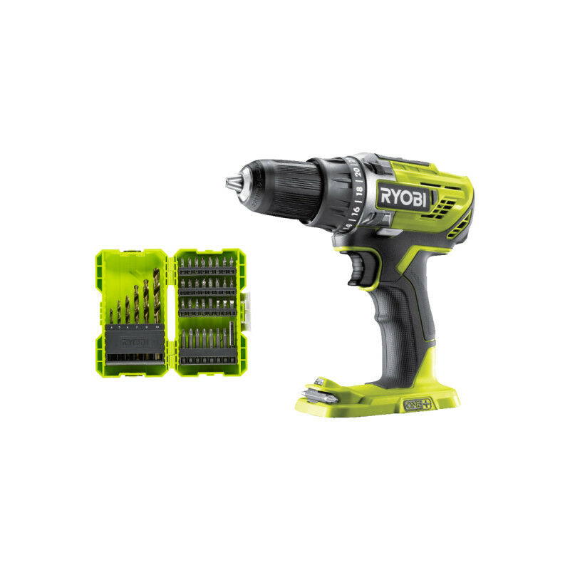 Pack RYOBI Perceuse visseuse R18DD3 0 18V One+ sans batterie ni chargeur Coffret antichocs empilable 38 accessoires de perçage vissage porte embouts RAK38SDD