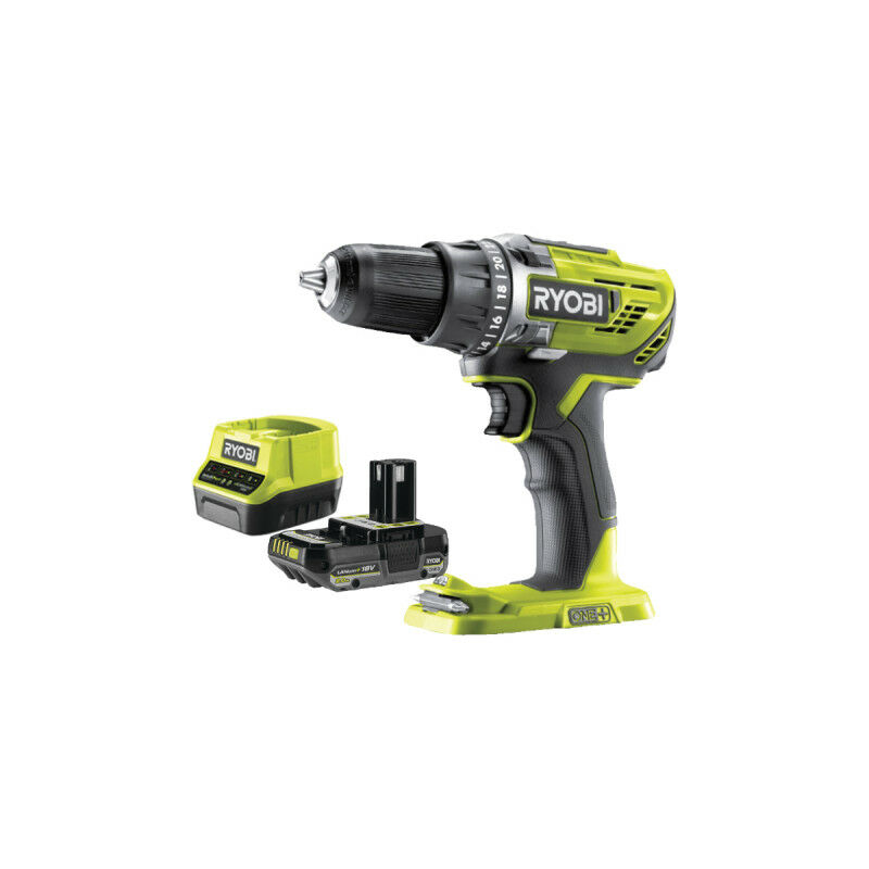 Pack RYOBI Perceuse visseuse R18DD3 18V One+ 1 Batterie 2.0Ah 1 Chargeur rapide