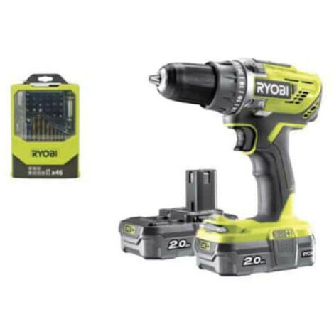Pack RYOBI perceusse visseuse 18V OnePlus - 2 batteries 2.0Ah - chargeur rapide 2.0Ah R18DD3-220S - Coffret 46 accessoires mix RAK46MIX