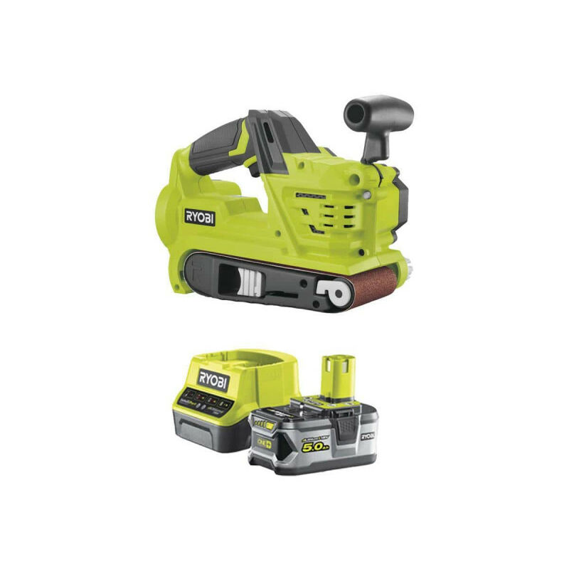 Ponceuse à Bande RYOBI R18BS-0 – 18V, 75 mm, 1 Batterie 5.0Ah, 1 Chargeur Rapide