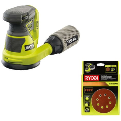 Pack RYOBI ponçeuse excentrique 18V OnePlus R18ROS-0 - 10 feuilles abrasives diamètre 125mm RO125A10