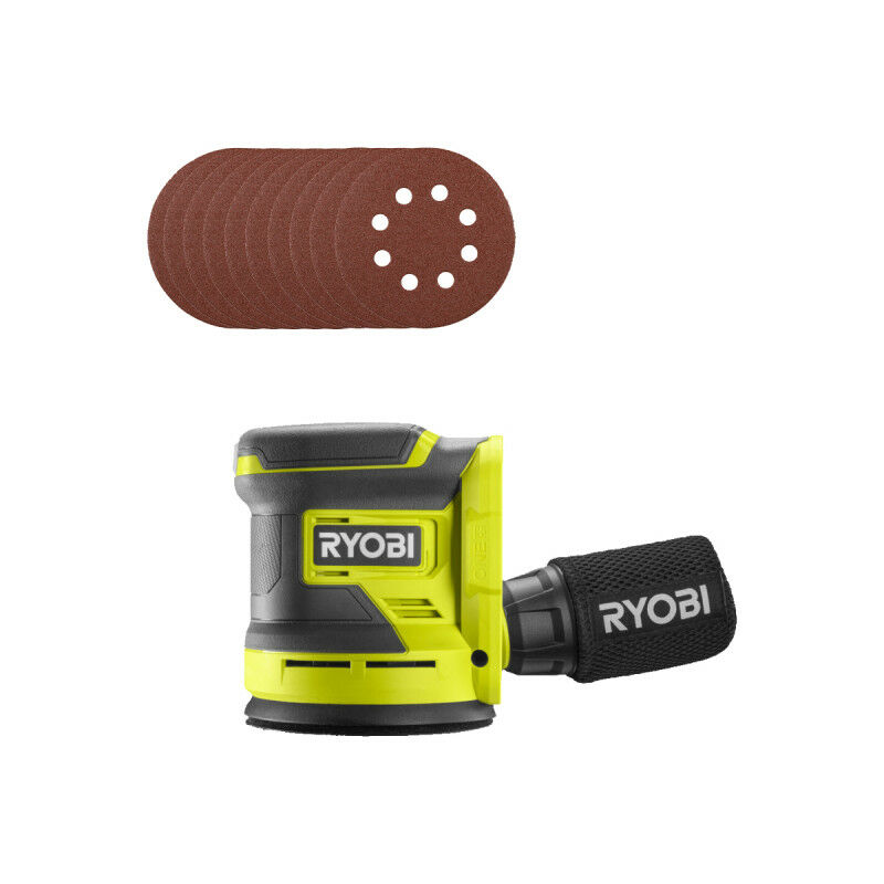 Ponceuse Excentrique RYOBI RROS18-0 – 18V, Sans Batterie ni Chargeur, 10 Disques Abrasifs 125 mm