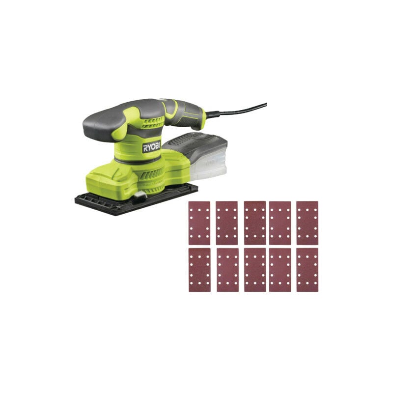 Ryobi - Pack Ponceuse vibrante électrique 1/3 de feuille RSS200-GA20 - 280W - 10 abrasifs auto-agrippants