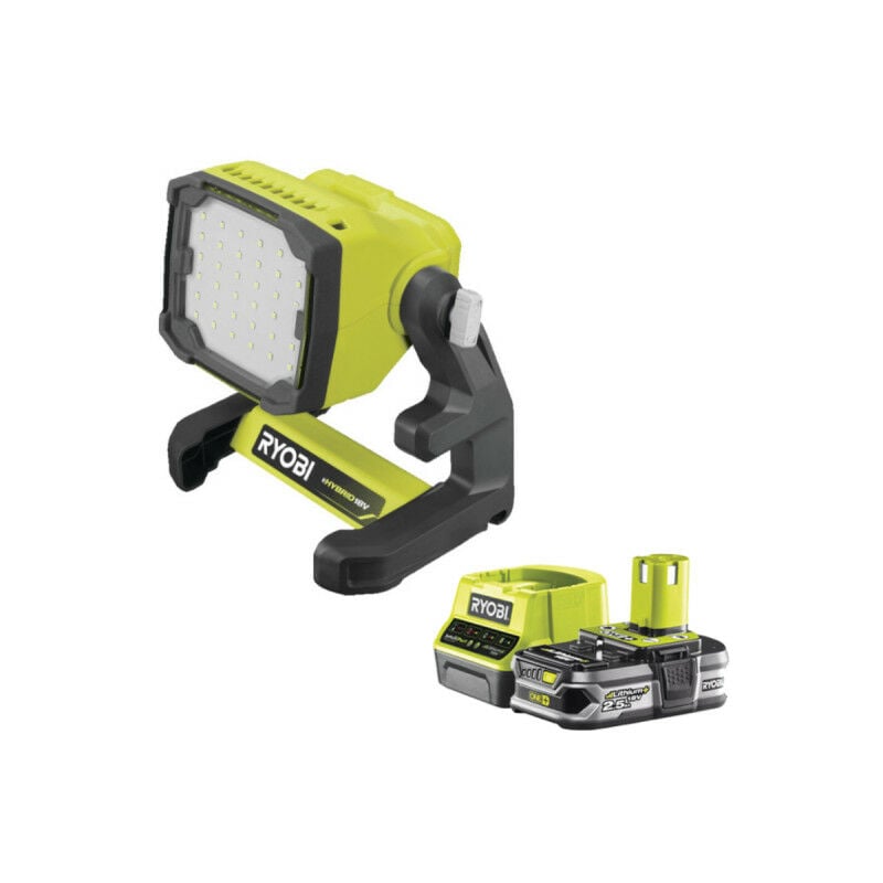 Ryobi - Pack Projecteur led 18V One+ 1800 lumens RLFD18-0 - 1 Batterie 2.5Ah - 1 Chargeur rapide RC18120-125