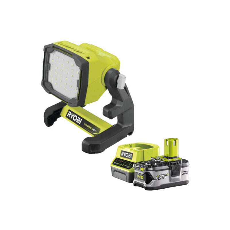 Ryobi - Pack Projecteur led 18V One+ 1800 lumens RLFD18-0 - 1 Batterie 4.0Ah - 1 Chargeur rapide RC18120-140
