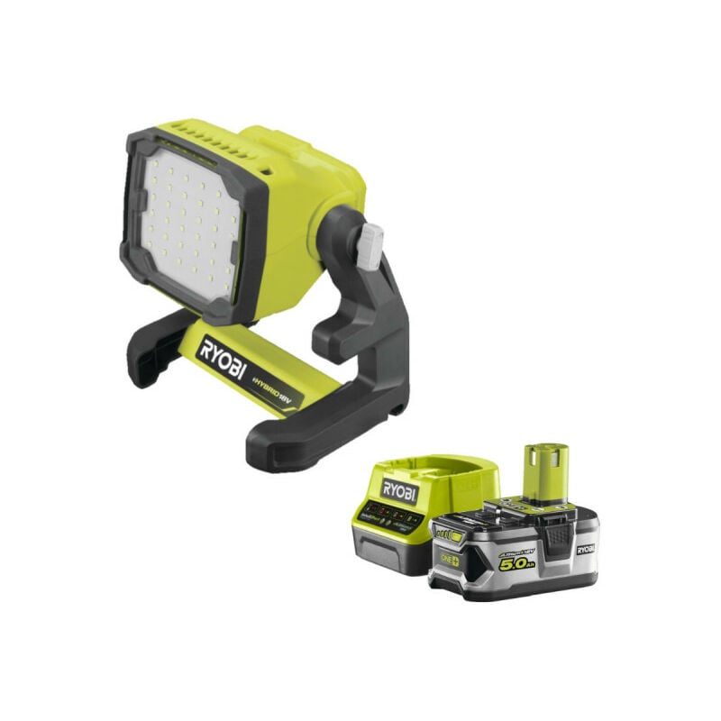 Ryobi - Pack Projecteur led 18V One+ 1800 lumens RLFD18-0 - 1 Batterie 5.0Ah - 1 Chargeur rapide RC18120-150