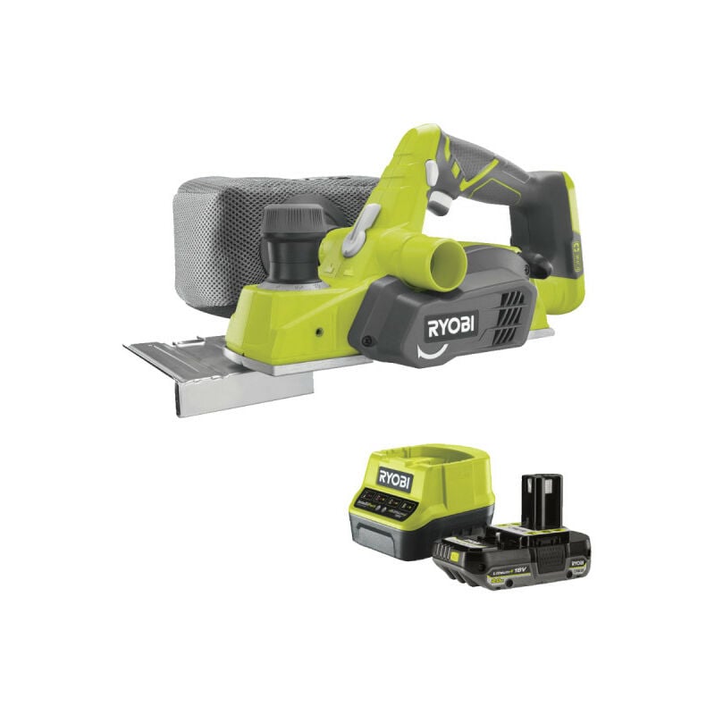 Pack Ryobi Rabot R18PL-0 - 18V One+ - 82mm - 1 batterie 2.0Ah - 1 chargeur rapide RC18120-120