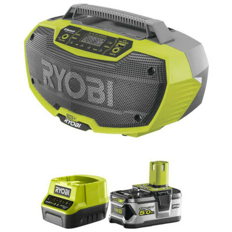 Pack RYOBI Radio d'atelier stéréo 18V One+ R18RH-0 - 1 batterie 5.0Ah - 1 chargeur rapide 2.0Ah RC18120-150