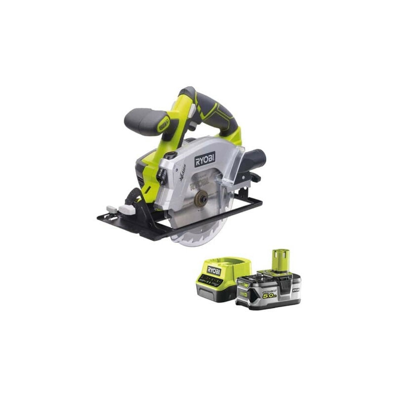 Pack Ryobi Scie circulaire 18V One+ diamètre 150 mm RWSL1801M - 1 batterie 5.0Ah - 1 chargeur rapide 2.0Ah RC18120-150