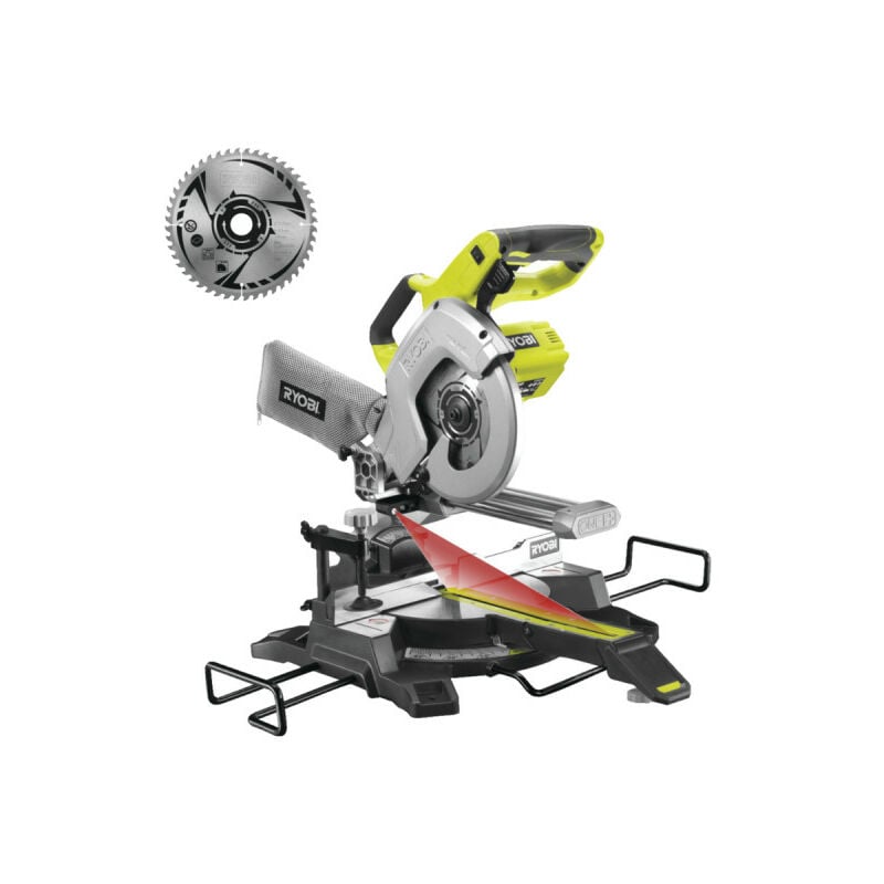 Pack Ryobi Scie à onglet radiale R18MS216-0 - 18V One Plus - sans batterie ni chargeur - Lame carbure SB216K16T48A1 - 216mm - 48 dents