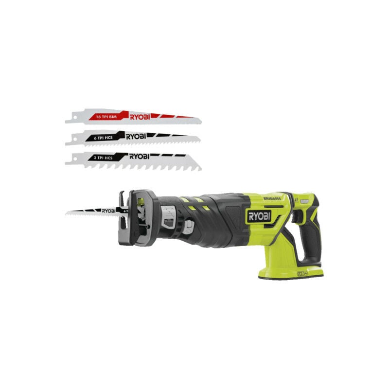 Pack Ryobi Scie sabre Brushless R18RS7-0 - 18V One+ - sans batterie ni chargeur - Lot de 3 lames RAK3RBWM spéciales scie